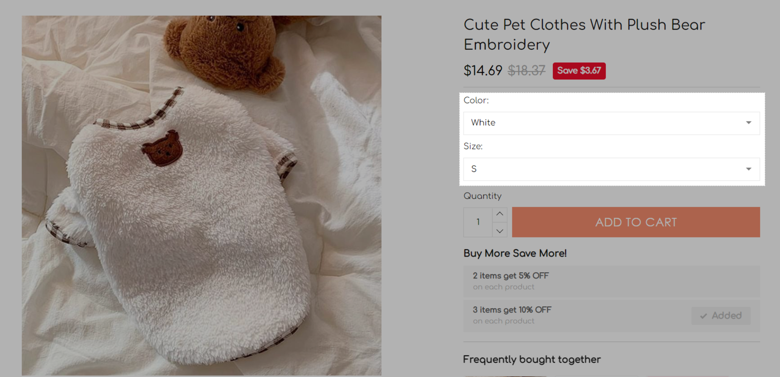 Variants are displayed as dropdown list on the product page