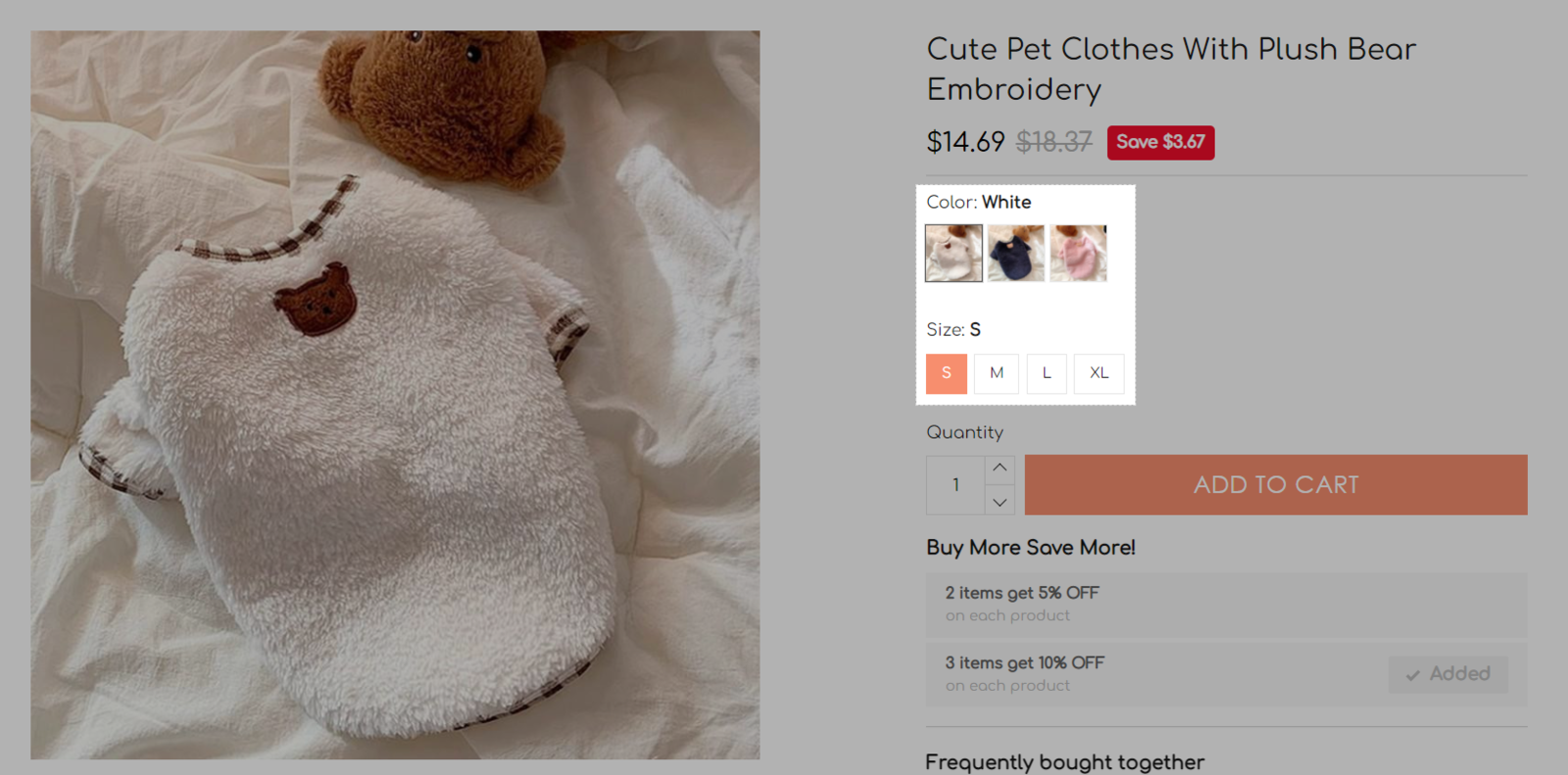 Variants are displayed as buttons on the product page