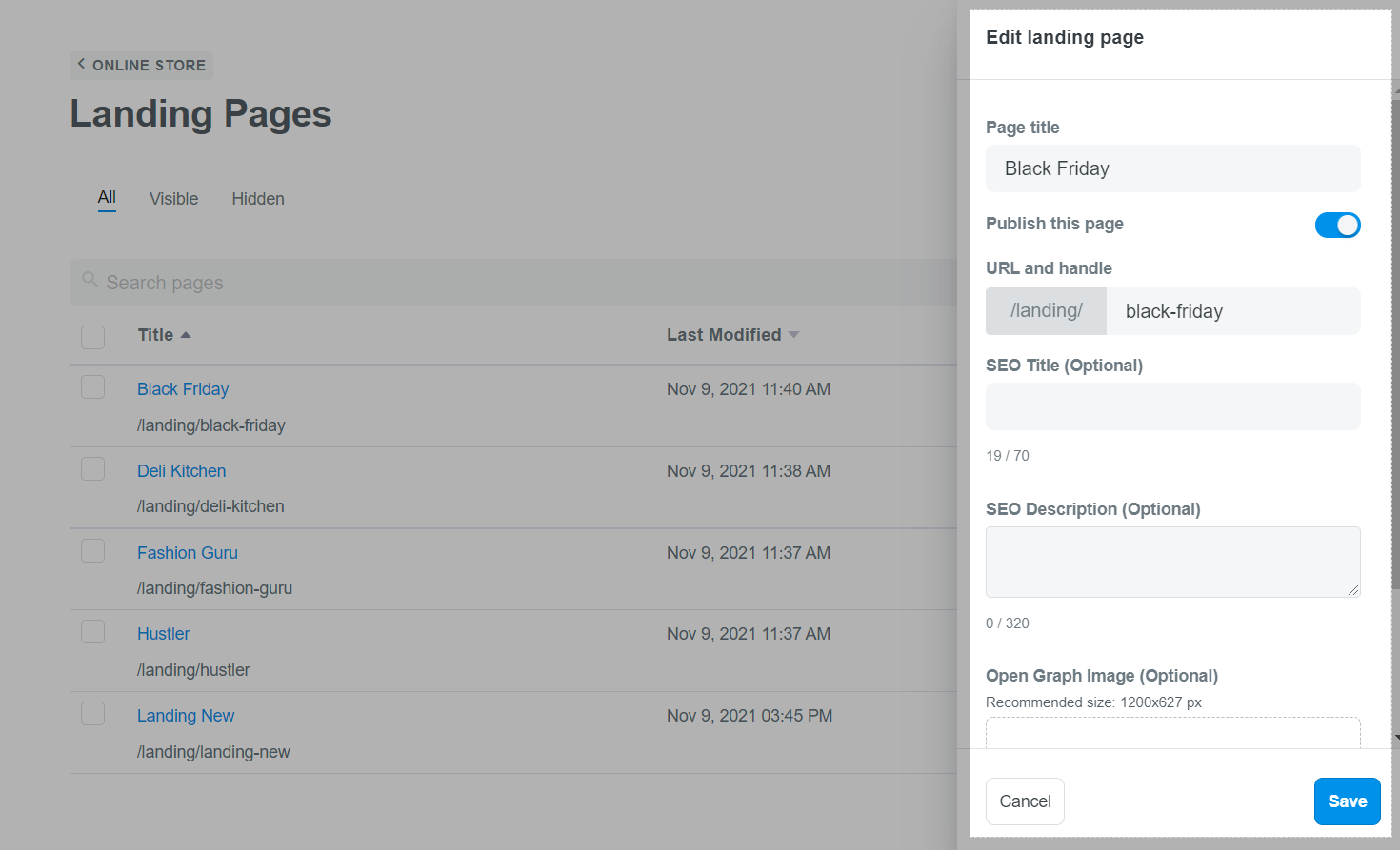 A side bar will appear for you to edit your landing page's information