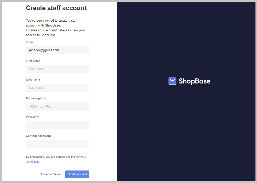 Update this information to complete staff account setup.