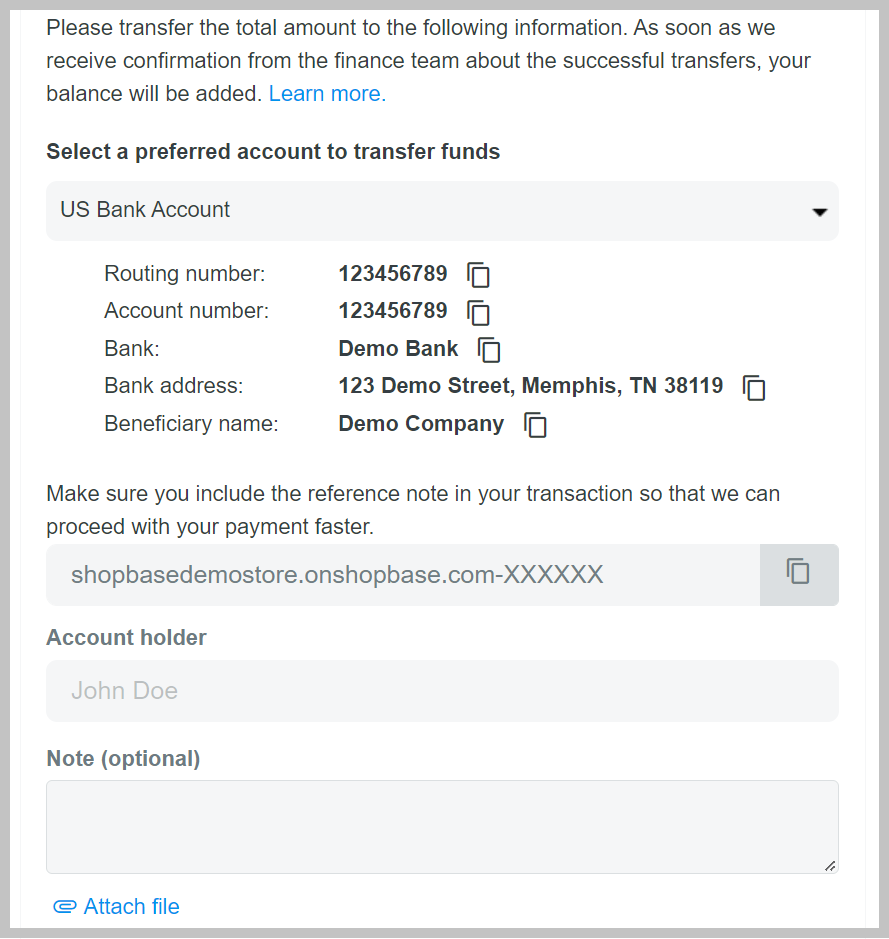 Top up via transferring money