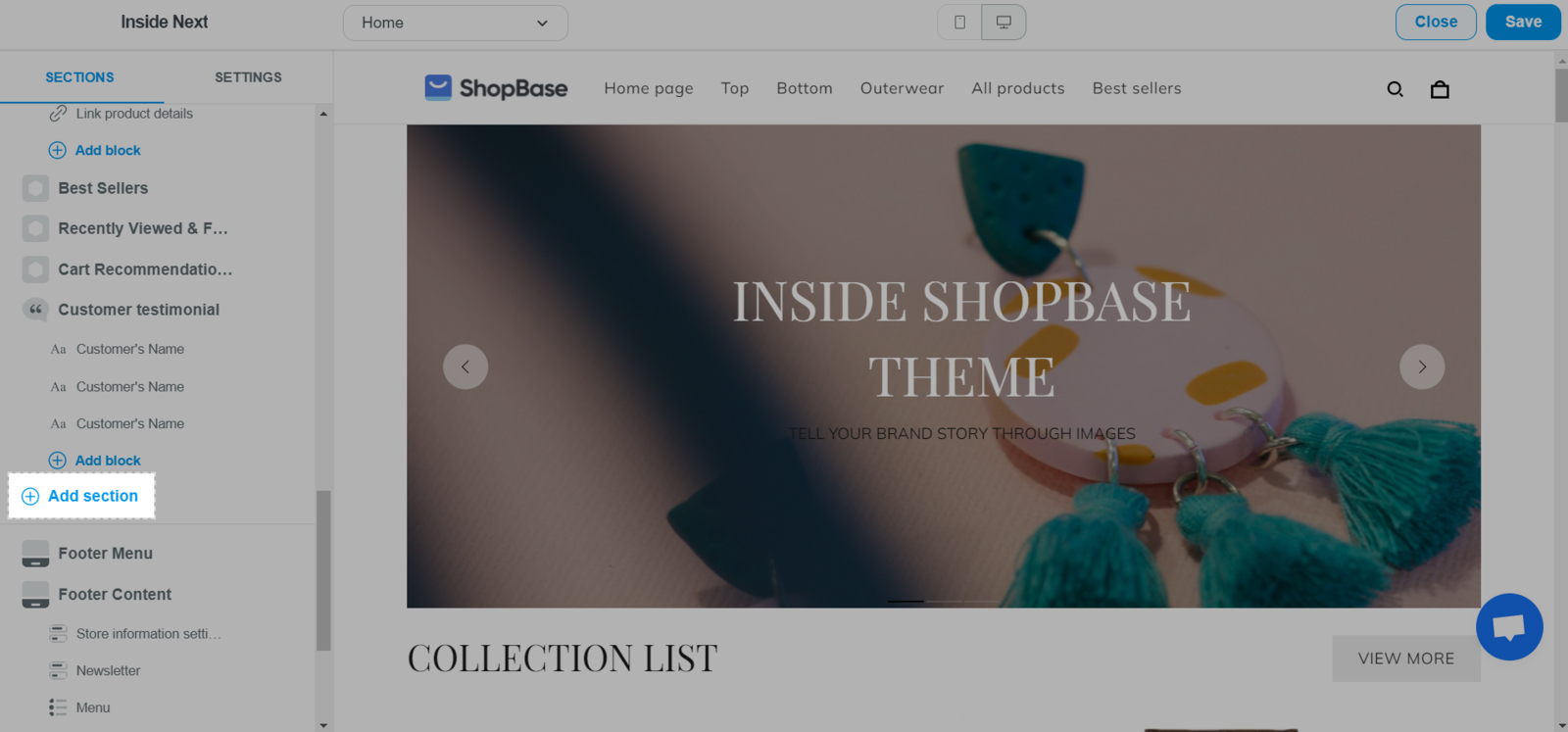 Click &quot;Add section&quot;