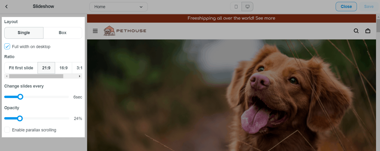 Slideshow section in Inside theme