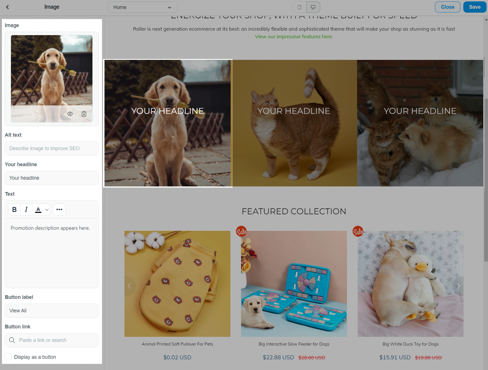 Image with Text block in Roller theme