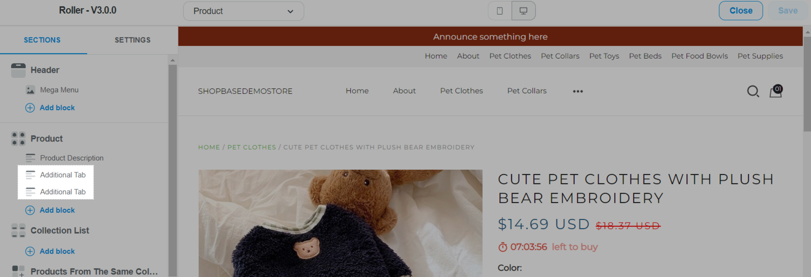 Additional tab in Roller theme