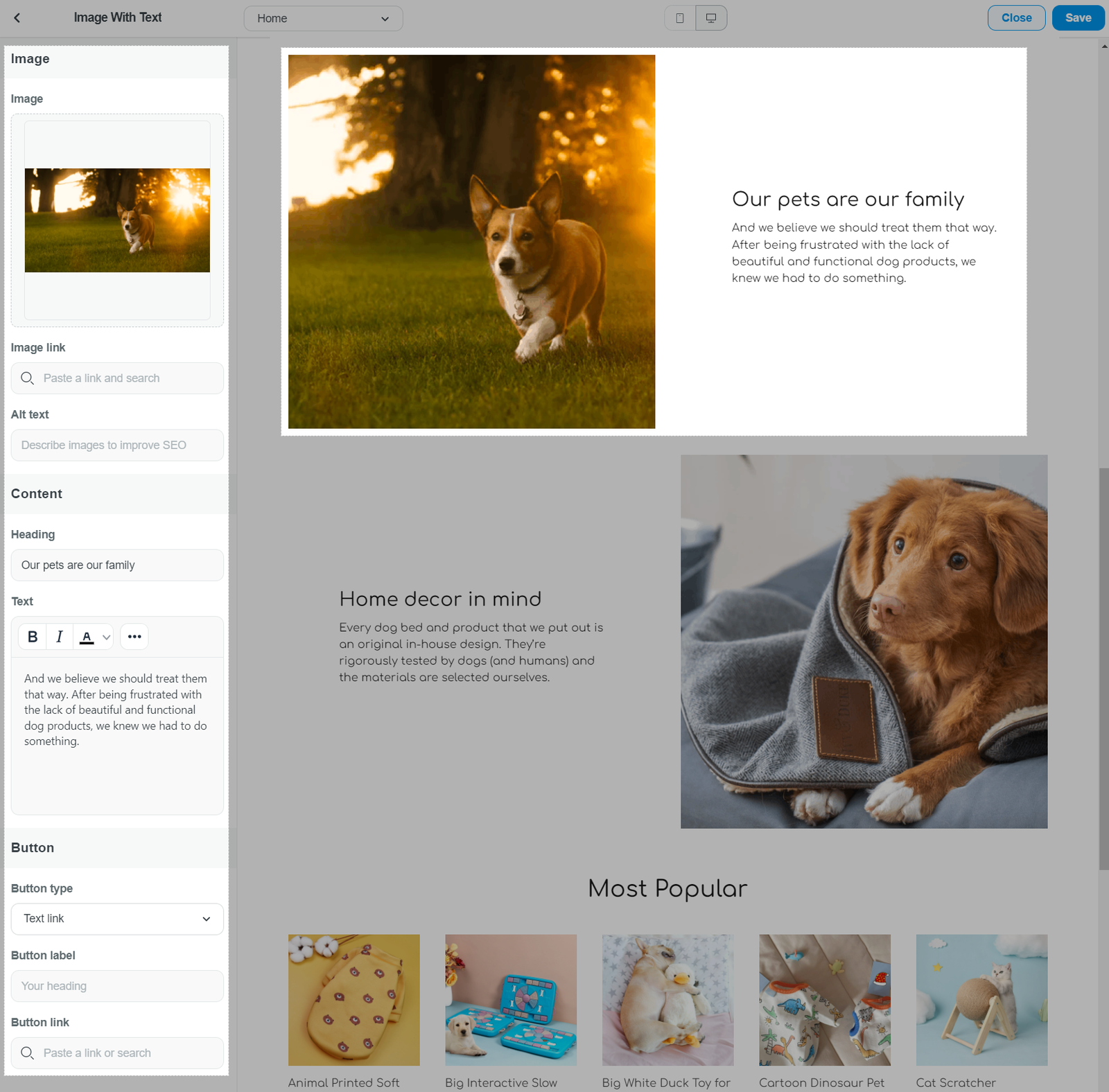 Image with Text block in Inside theme
