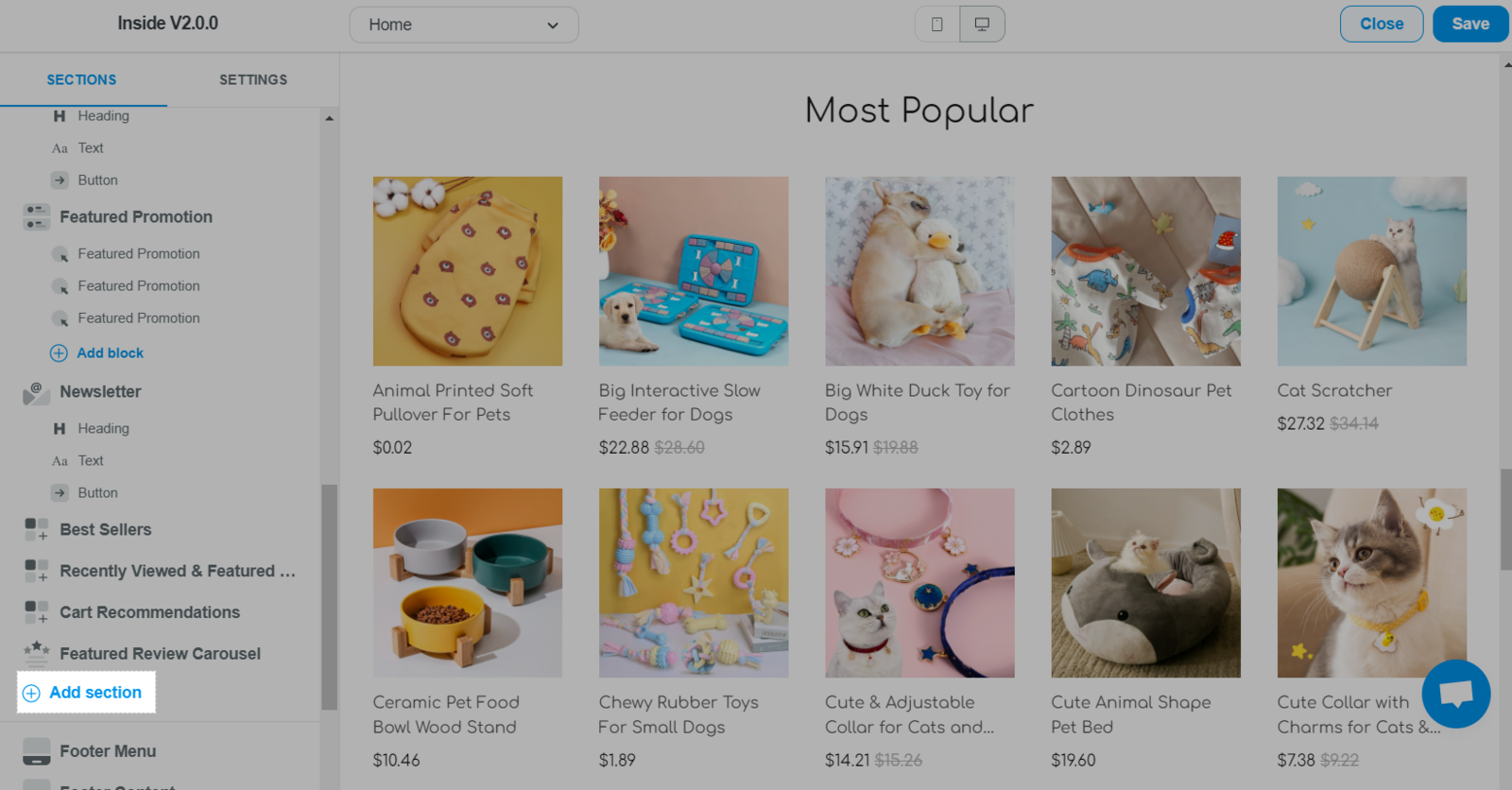 Click "Add section"...