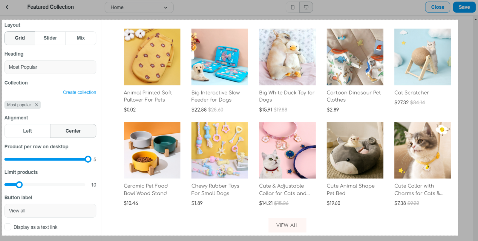 Featured collection section in Inside theme
