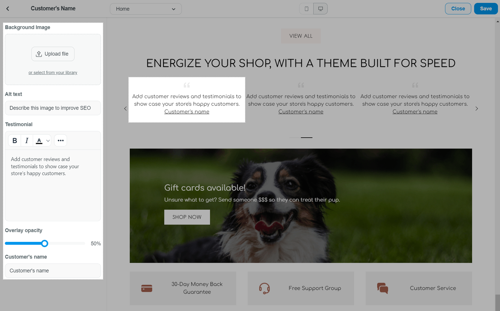 Customer name block in Inside theme