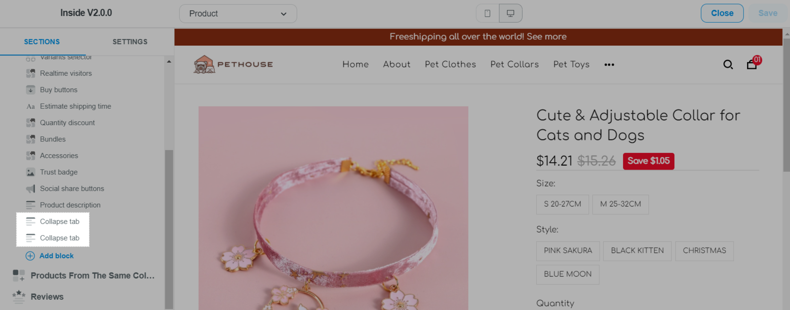 Collapse tab in Inside theme