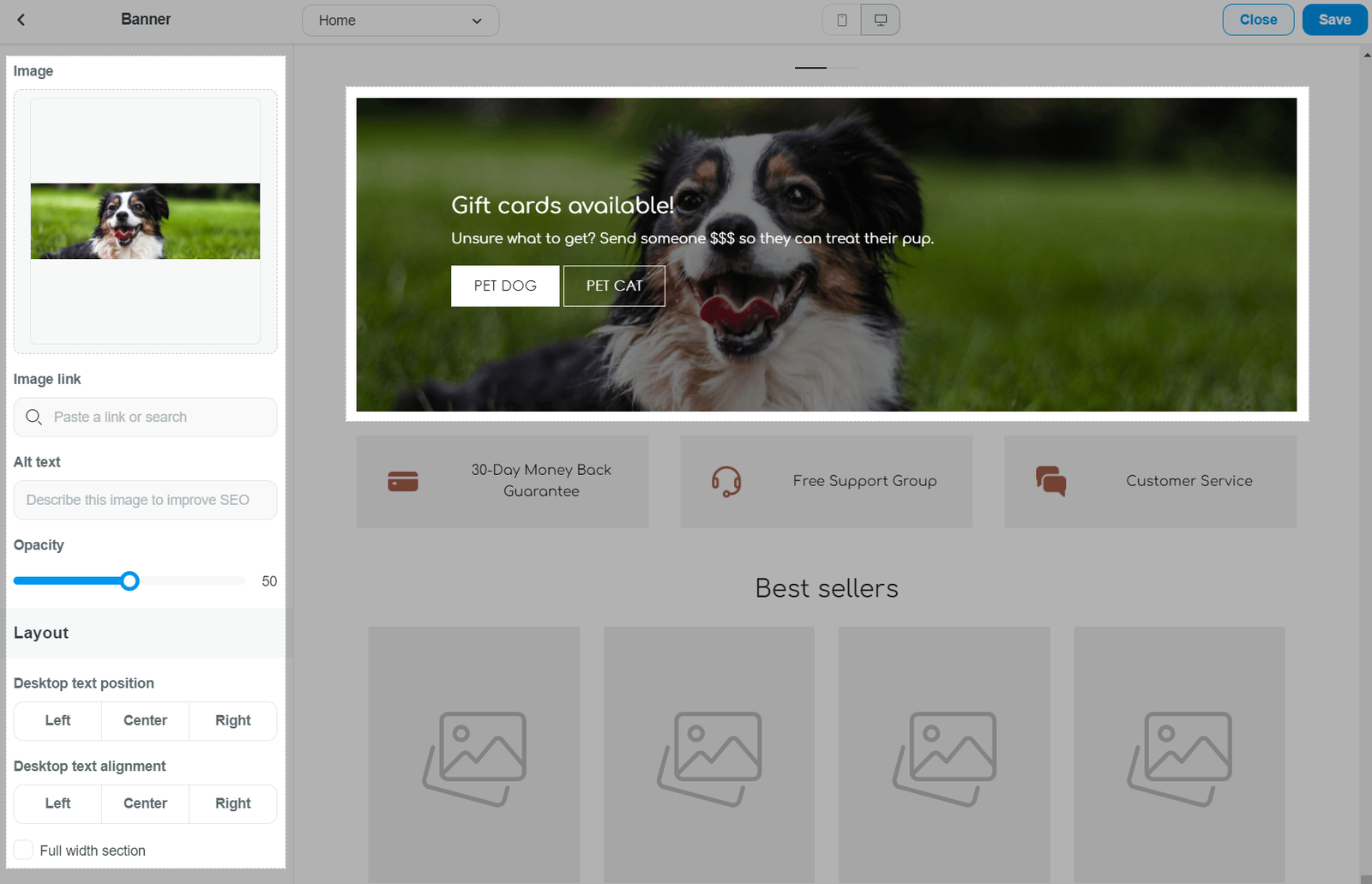 Banner section in Inside theme