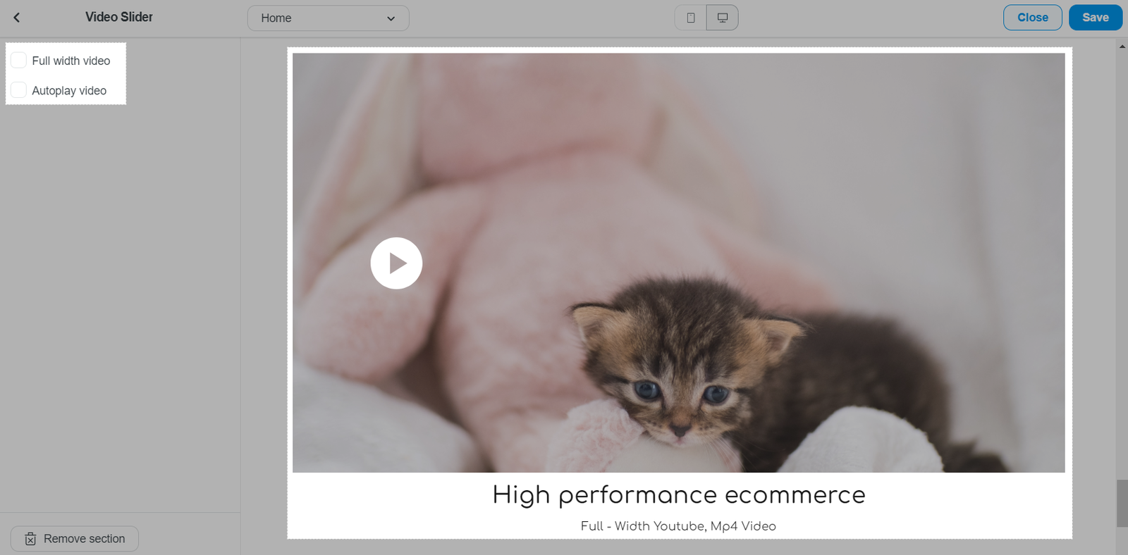 Video slider section in Inside theme