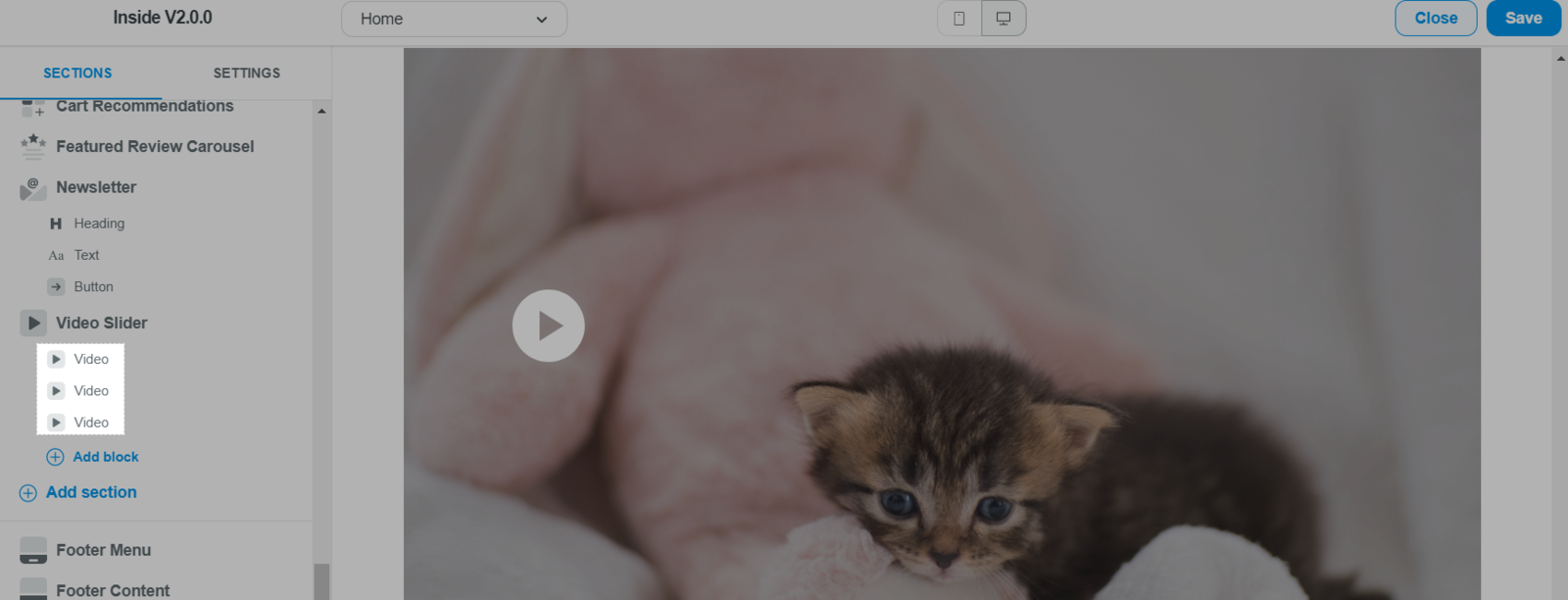 Video blocks in Inside theme