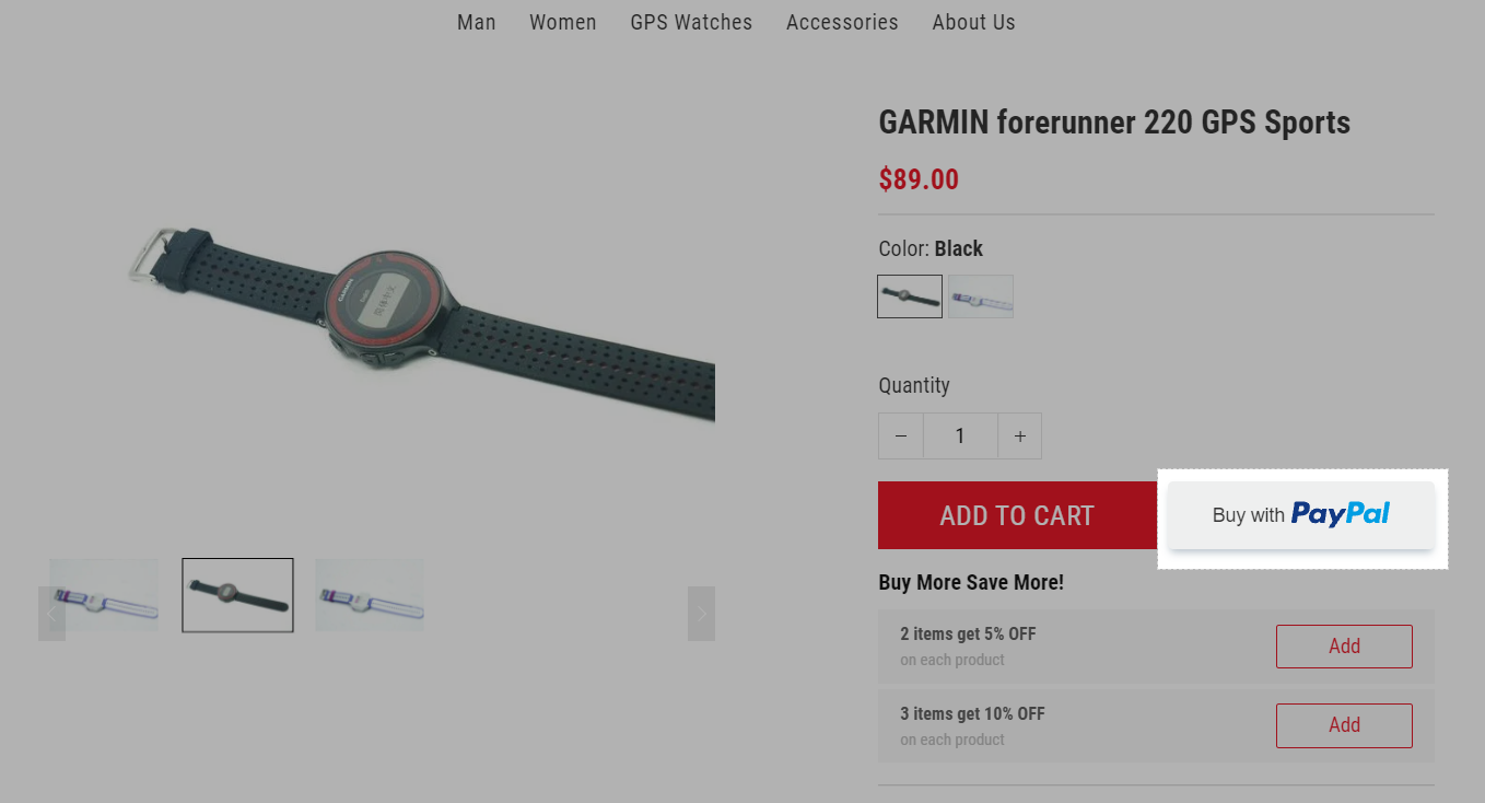 This is how the dynamic checkout button looks like on your store's product page