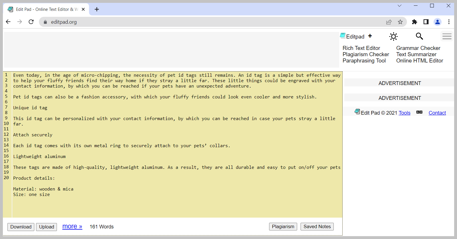 Use editpad.org to convert text to plain text