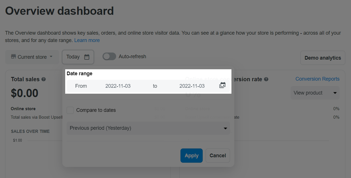 Click on the date to change the displayed time period