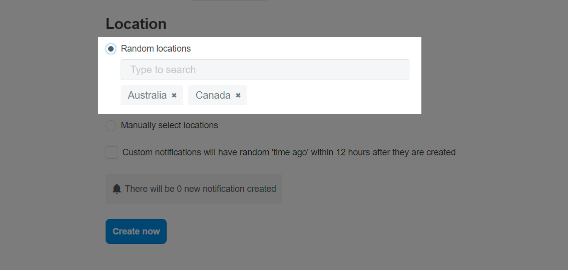 The system will pick up any specific locations in the countries you select in the "Random locations" section to display on the notice