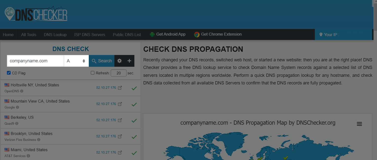 Enter your domain name (without www) to check your A record