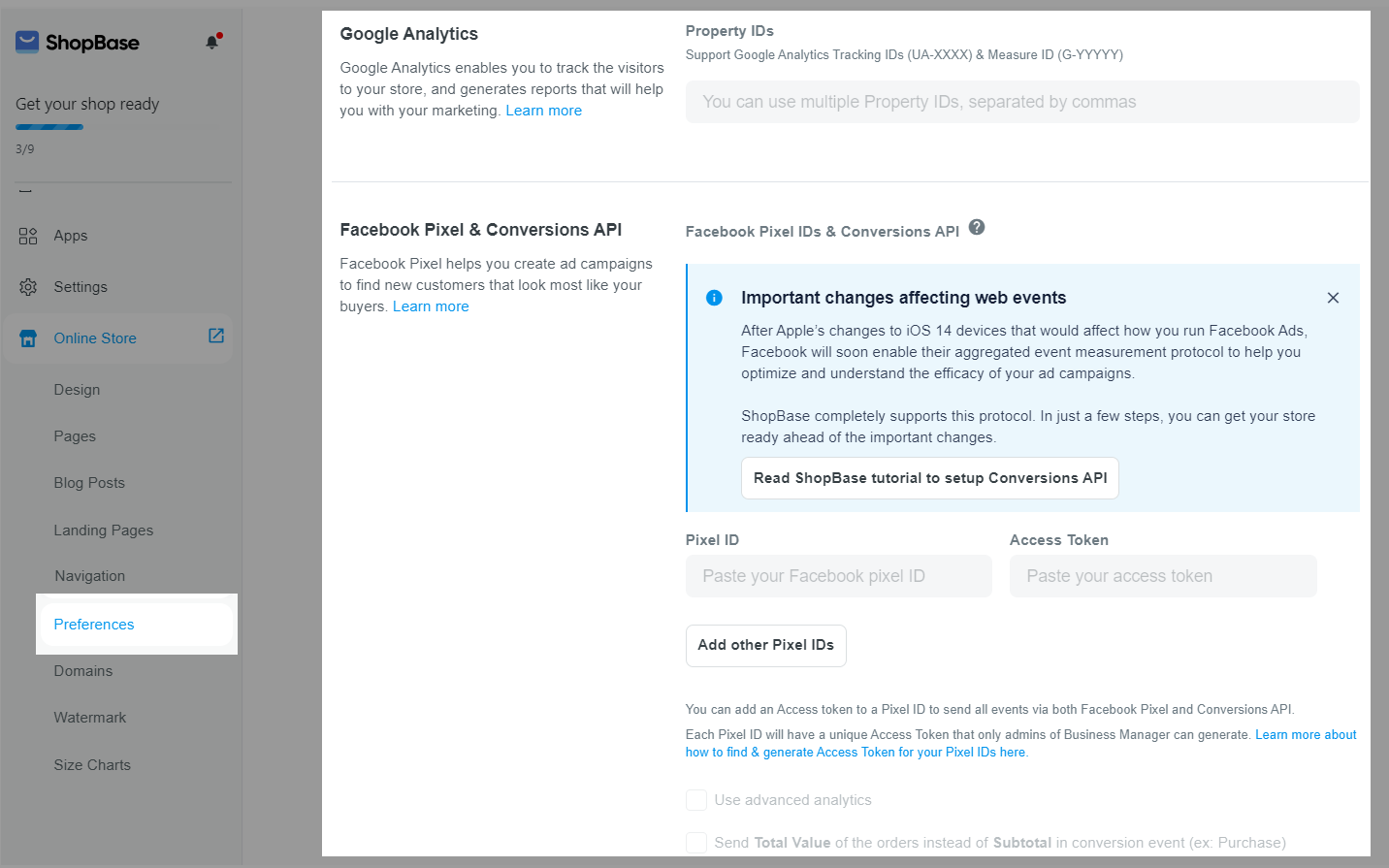 Google Analytics and Facebook Pixel & Conversion APIs in Theme Editor