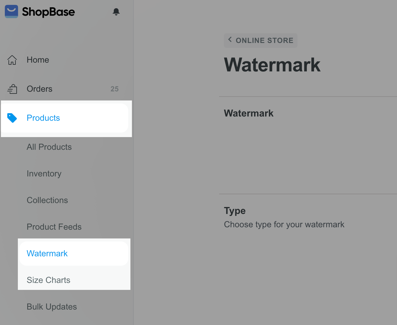 Watermark and Size Chart in Website Builder