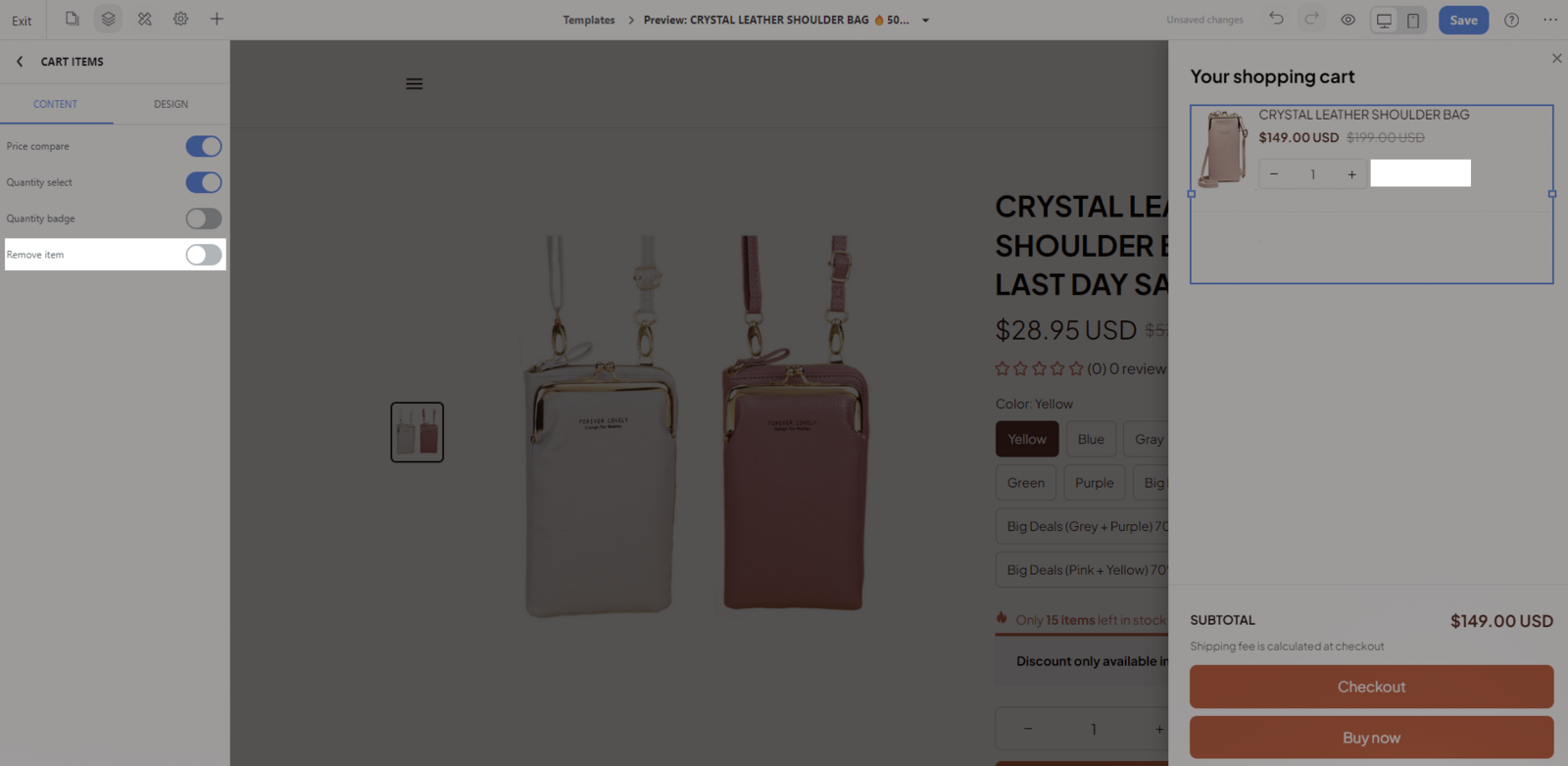 Remove item is off