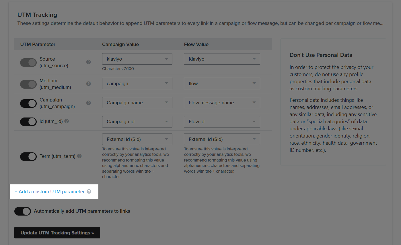 Click "Add a custom UTM parameter"