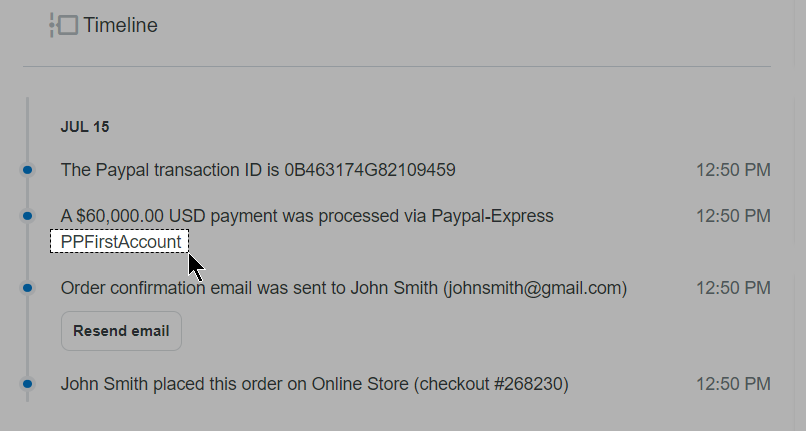 Payment method name on Order detail page