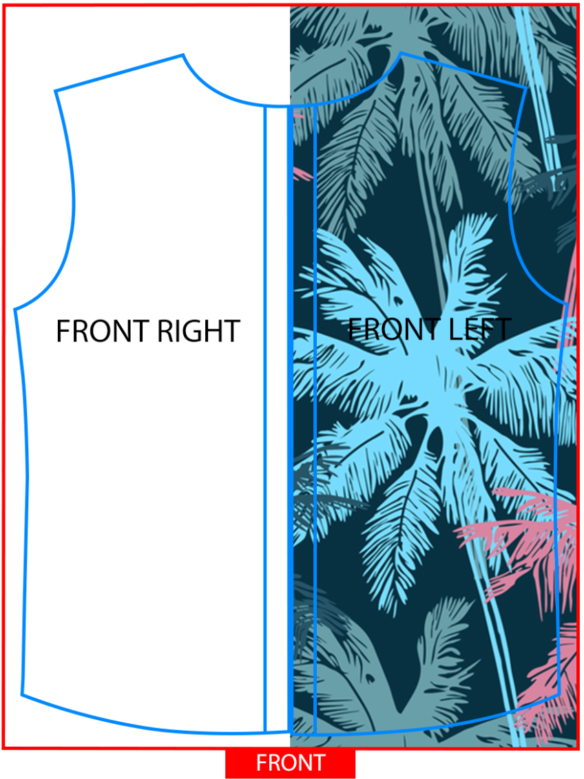 Determine where the design in the left placket ends and duplicate it