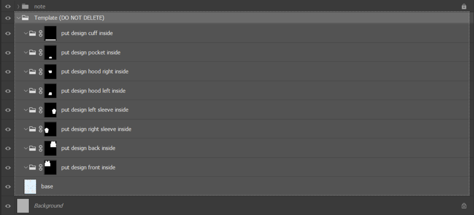 Put the artwork for each piece into the corresponding group in the template