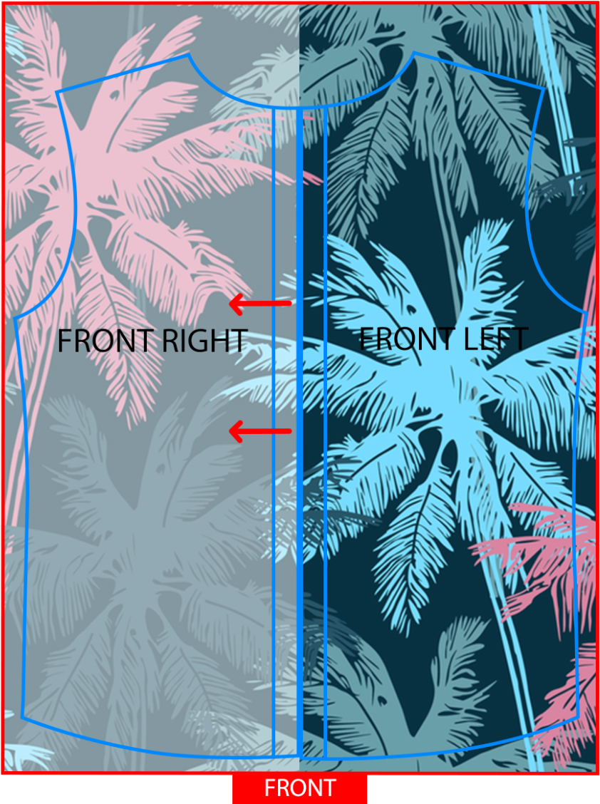 Adjust the artwork to the left side (of your view, or towards the front right area on the template) a range equal to the size of the placket