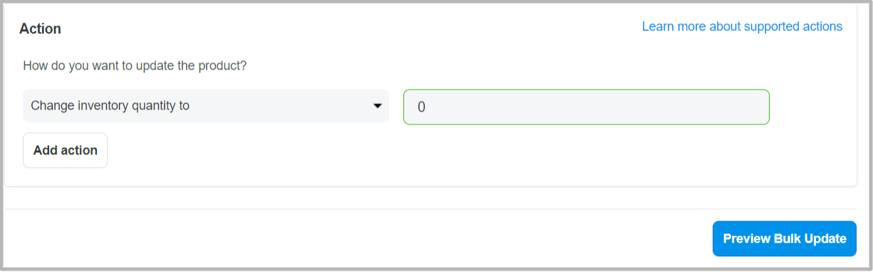 Choose this action and set Quantity as 0 (zero) then press Preview Bulk Update...