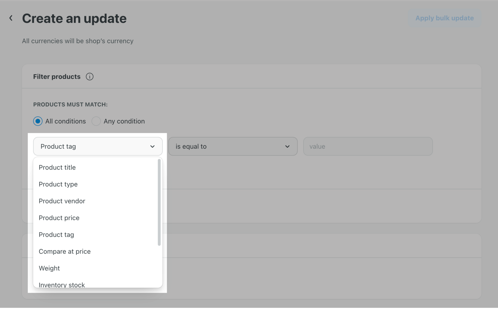 First drop-down menu