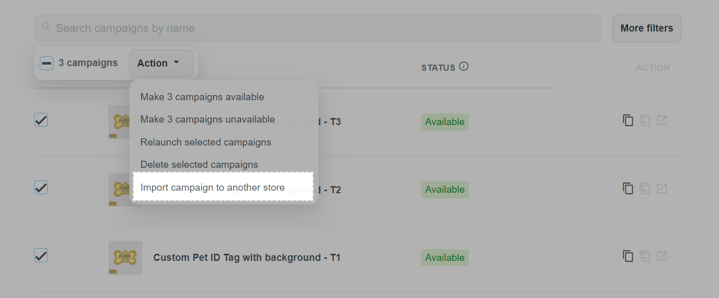 Import campaign to another store