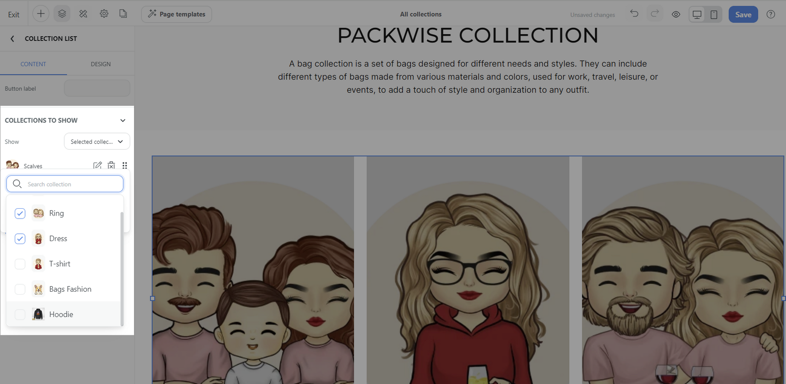 Show: Selected collections > Sorting: chọn thủ công các bộ sưu tập mà bạn muốn hiển thị