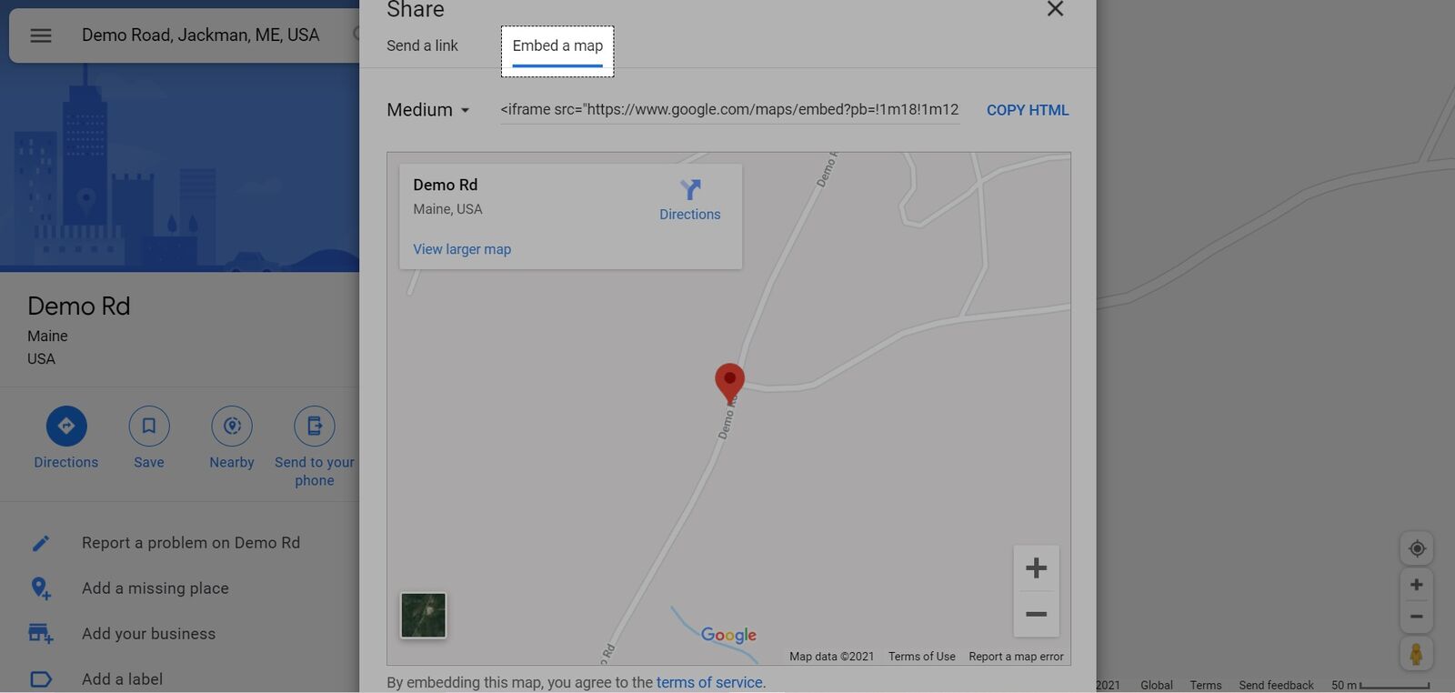 Nhấp vào Embed map