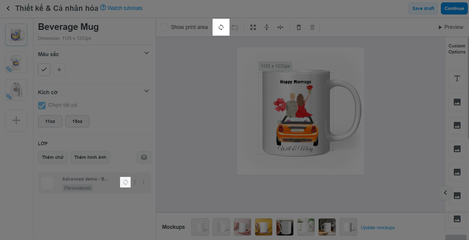 Nhấp vào nút Sync để đồng bộ hóa từng layer cho tất cả các sản phẩm
