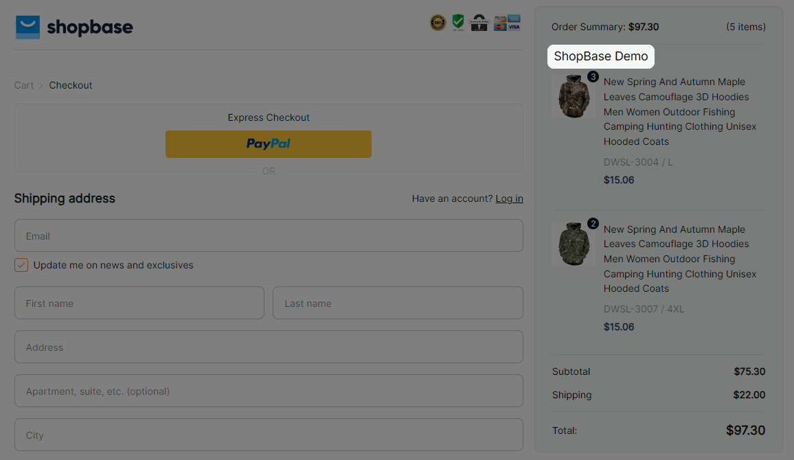 'Custom checkouts notes' hiển thị trên trang thanh toán.