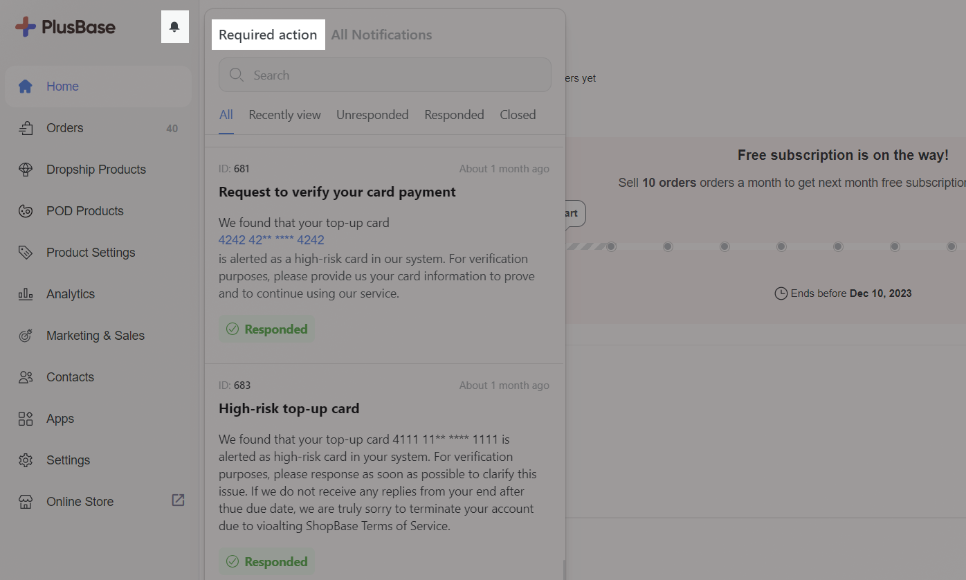 Kiểm tra lại các mục này bằng cách nhấp vào Chuông thông báo > Tab Required action