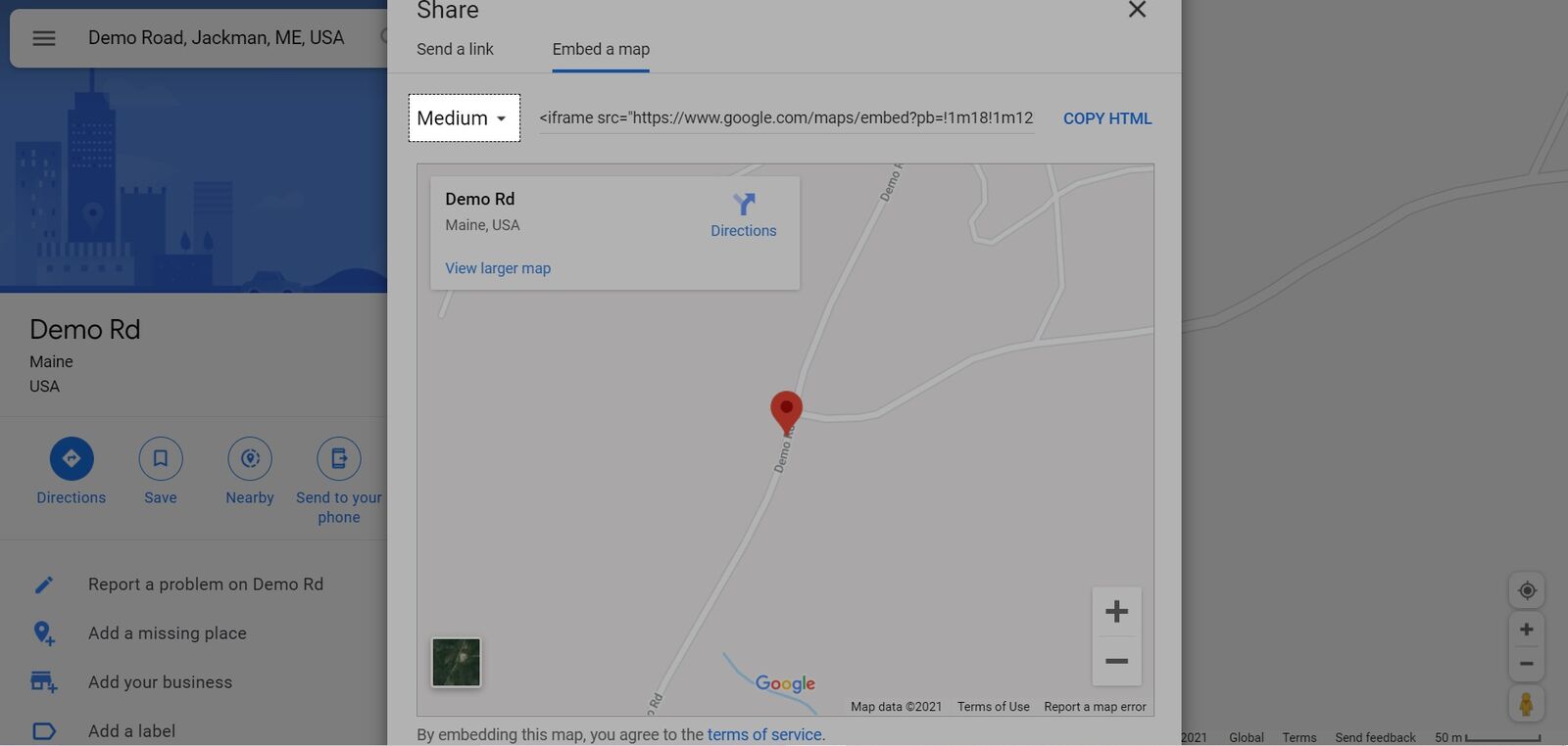 单击此处以选择要在页面上显示的地图尺寸
