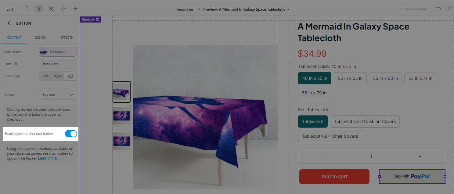 Dynamic Checkout for product page