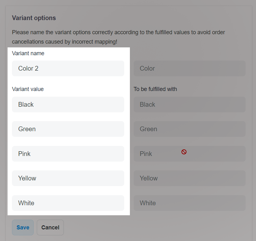Variant options dashboard. In PlusBase, there is an extra section To be fulfilled with that cannot be editted