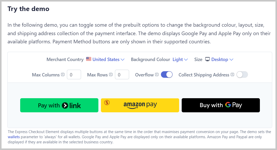 For example, your browser and device support displaying the StripeLink and GooglePay method