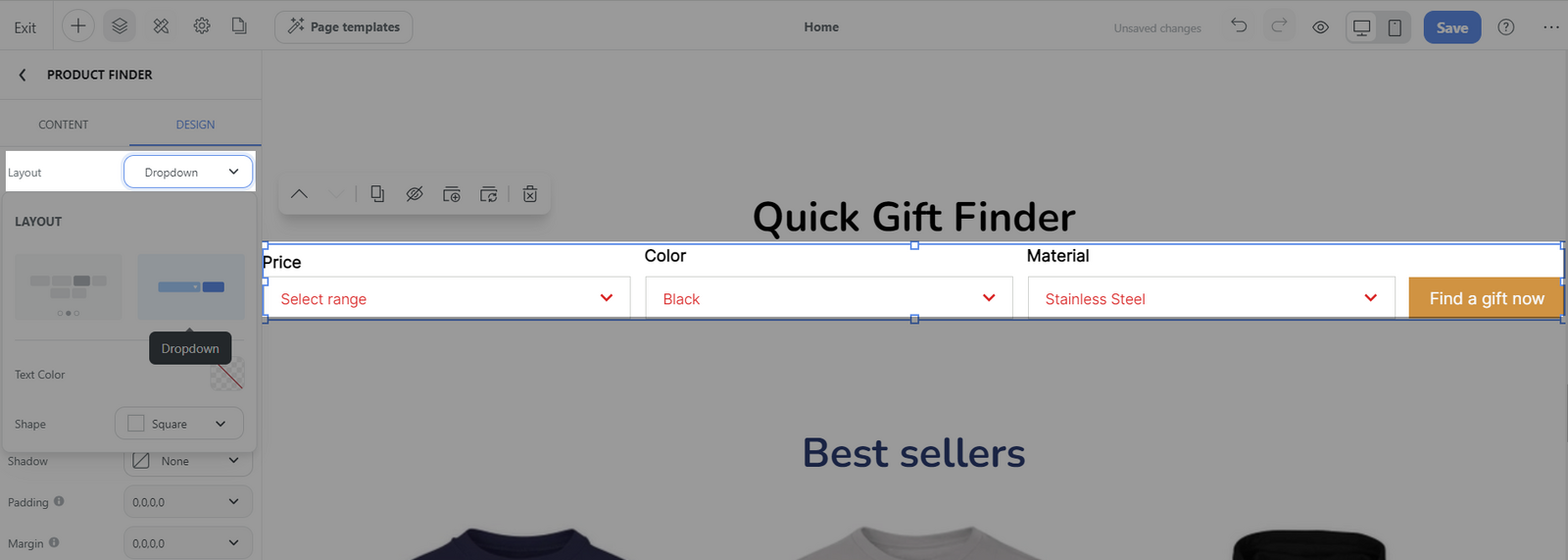 Dropdown layout